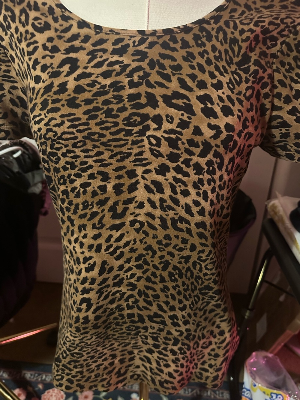 Jones New York Leopard Print Short Sleeve Top - Tan & Black size M